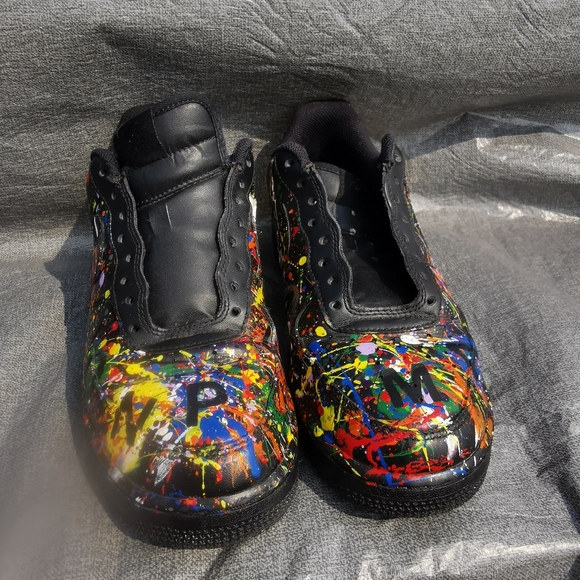 NIKE Mens Size 8 Black multi coloured painted sneakers basketball Air Force 1 - Picture 3 of 11